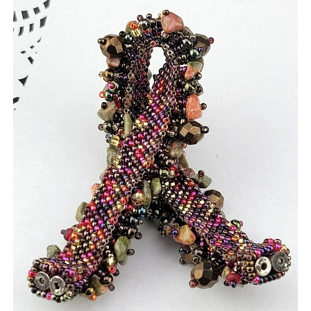Chunky Tumbled Jasper Chip Iridized Pink Black Purple Micro Bead 7" Bracelet - Picture 7 of 12
